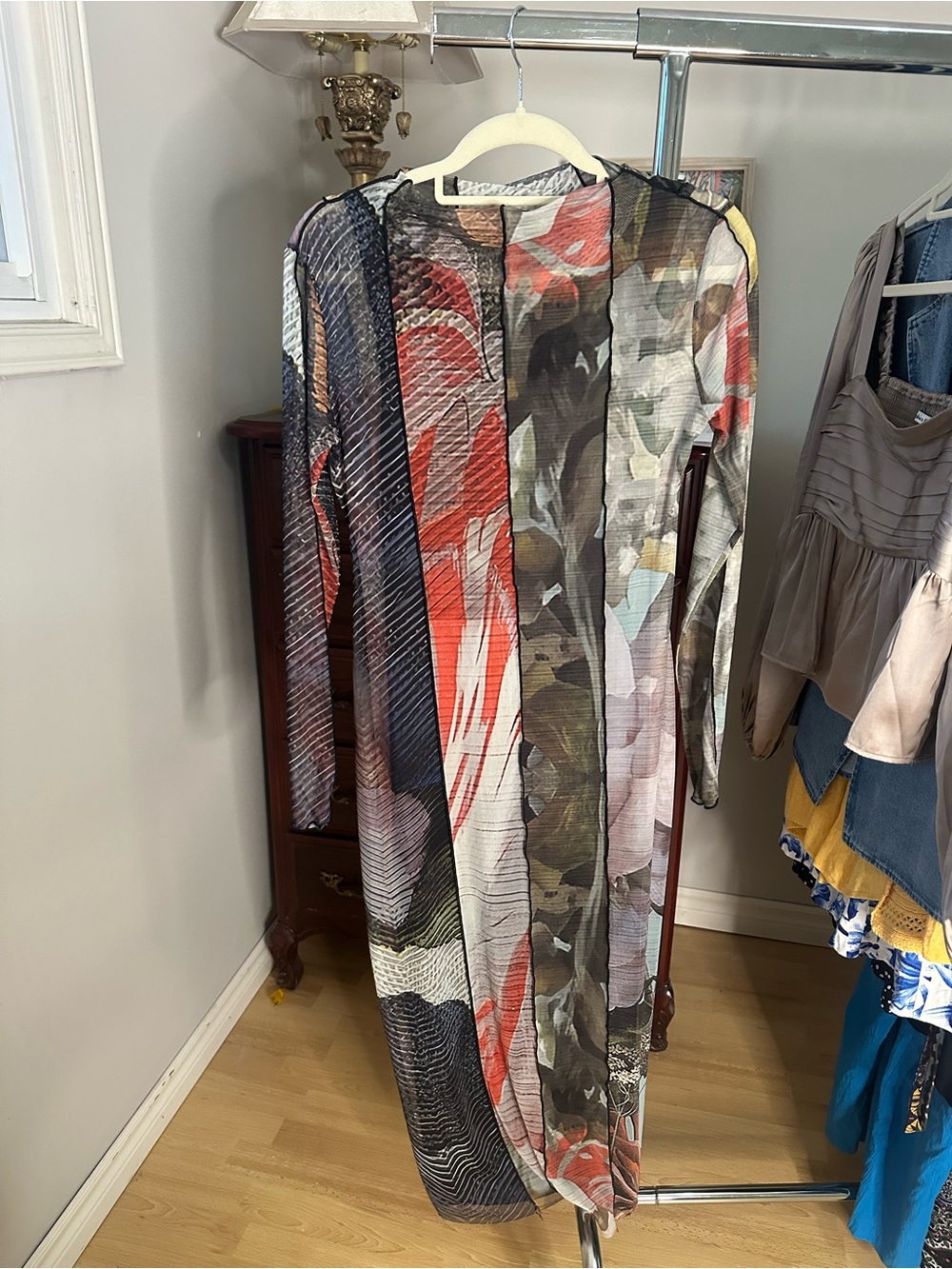 Desigual Abstract Print Mesh Maxi Dress Long Sleeve M